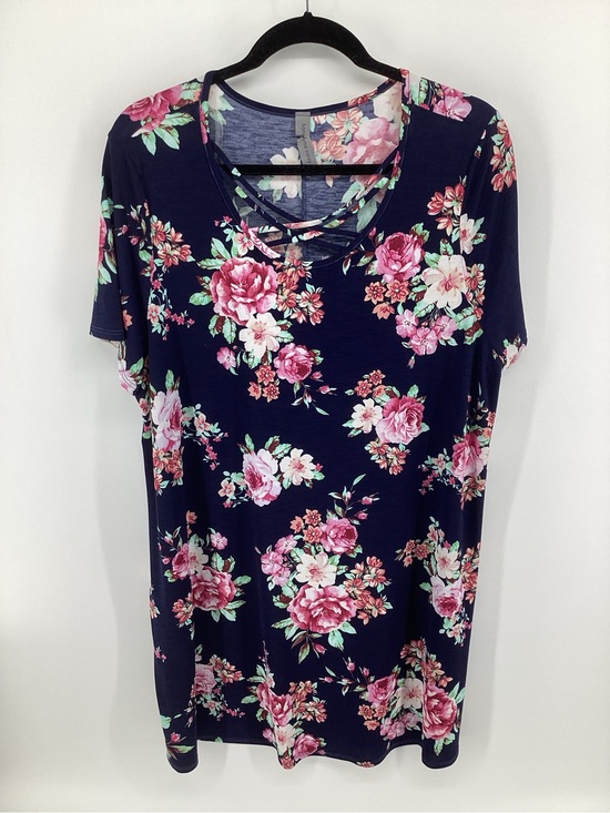 Honeyme Dresses & Skirts - Honeyme Navy Floral Crisscross Midi Dress with Pink Blooms
